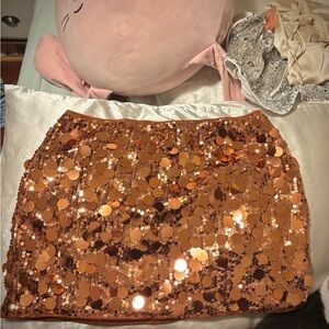 Gold Mini Pencil Skirt with Sequin Details